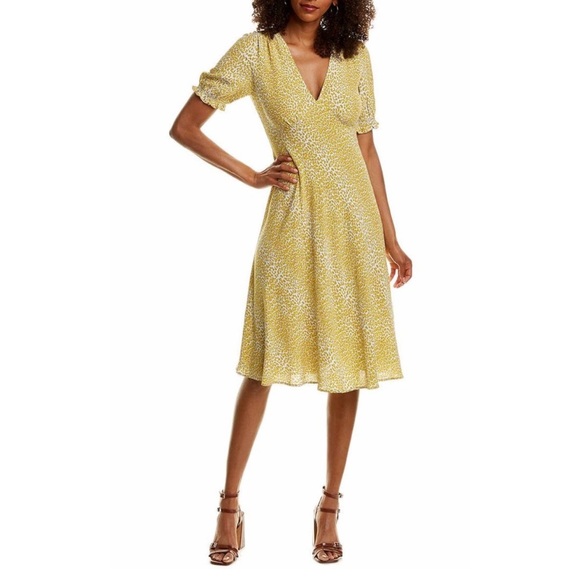 Diane Von Furstenburg Idris Yellow leopard-print crepe midi dress - Picture 2 of 9